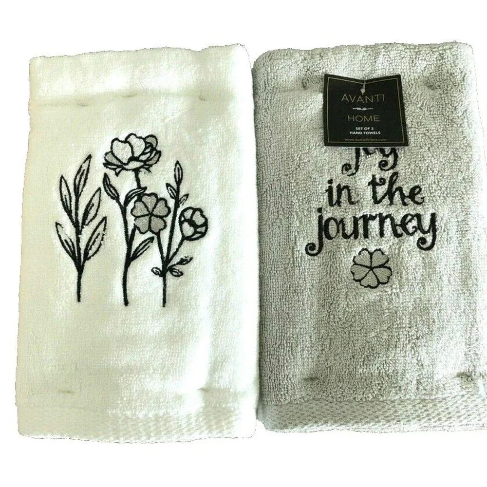 Avanti Hand Towels Enjoy The Journey Floral Black White Set of 2 Embroidered